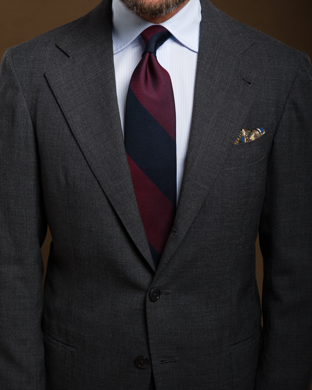 Japanese Grenadine Silk Tie - Navy / Burgundy - Hand-Rolled