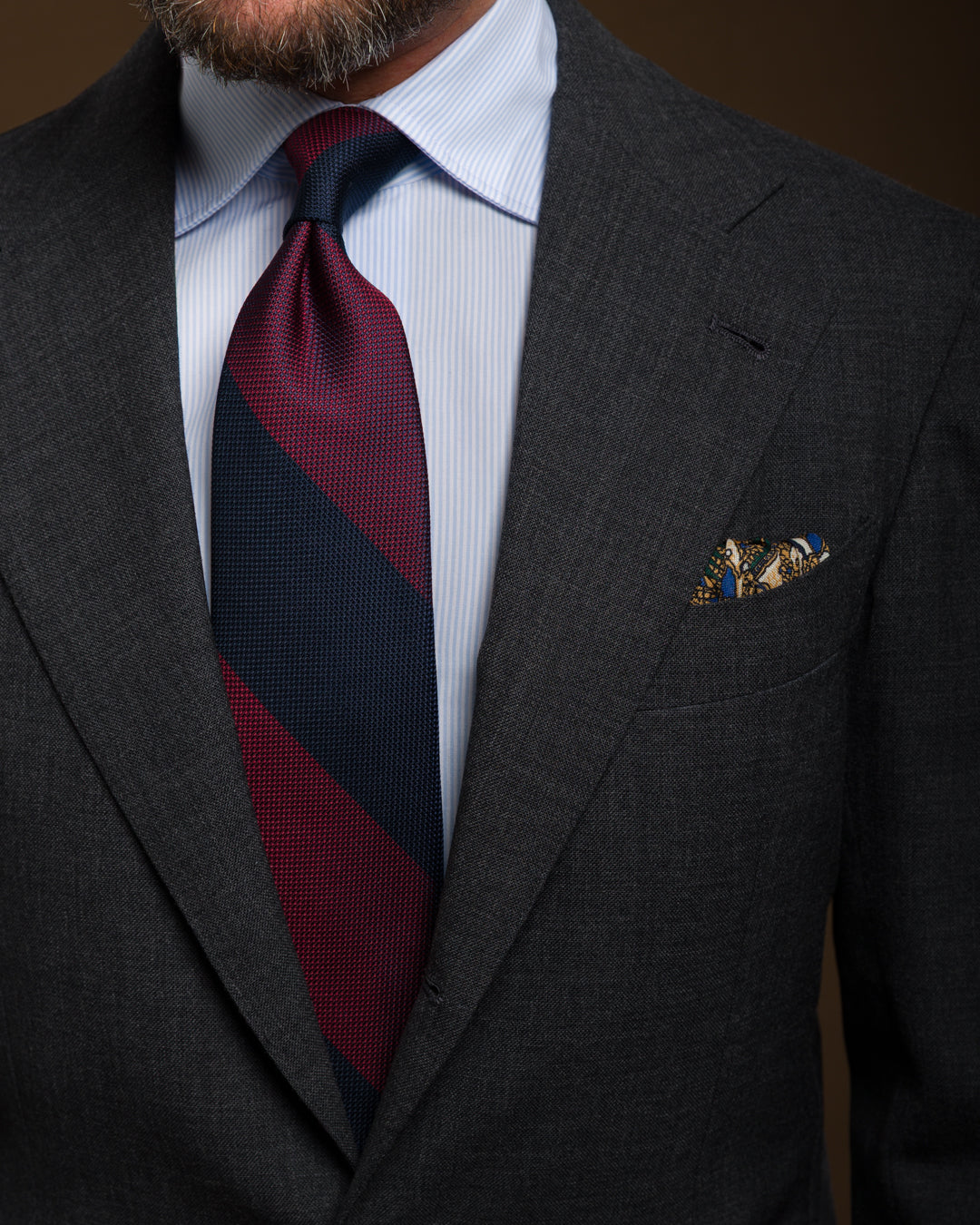 Japanese Grenadine Silk Tie - Navy / Burgundy - Hand-Rolled