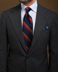 Japanese Repp Stripe Silk Tie - Navy / Copper / Cherry
