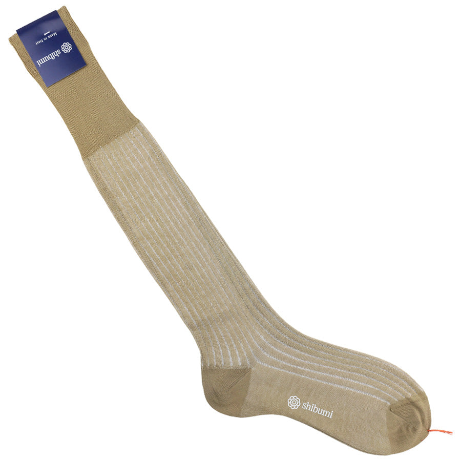 Knee Socks - Shadow Stripes - Beige / Cream - Pure Cotton