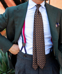 Floral Printed Silk Tie - Espresso - Hand-Rolled