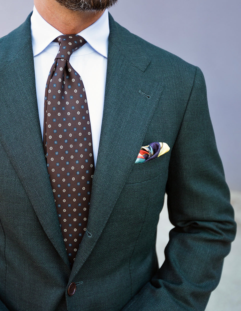 Floral Printed Silk Tie - Espresso - Hand-Rolled