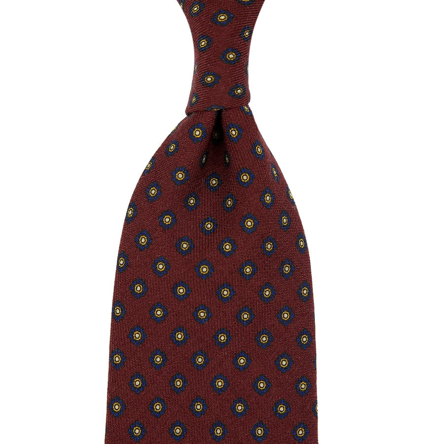 Shibumi-Flower Printed Wool Challis Tie - Burgundy