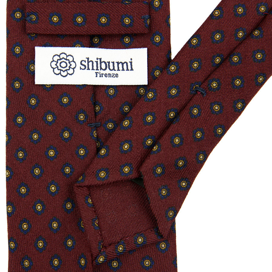 Shibumi-Flower Printed Wool Challis Tie - Burgundy