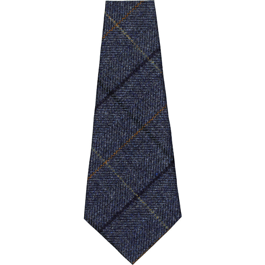 Abraham Moon Checked Bespoke Wool Tie - Navy