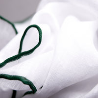 Irish Linen Shoestring Pocket Square - White / Forest Green