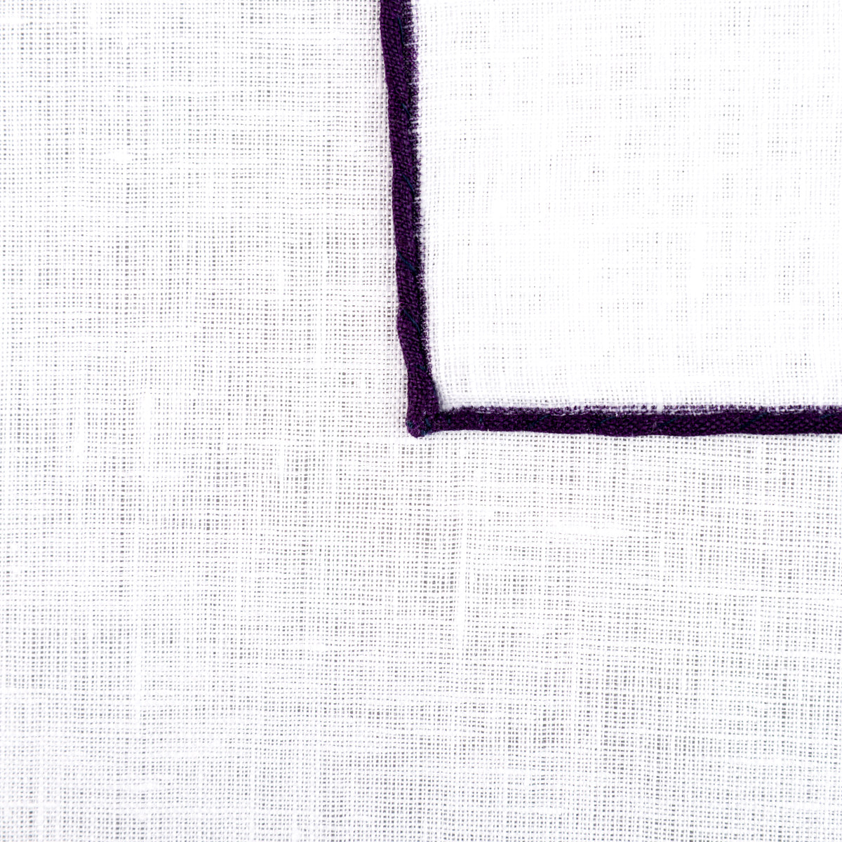 Irish Linen Shoestring Pocket Square - White / Eggplant
