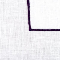 Irish Linen Shoestring Pocket Square - White / Eggplant