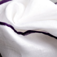 Irish Linen Shoestring Pocket Square - White / Eggplant
