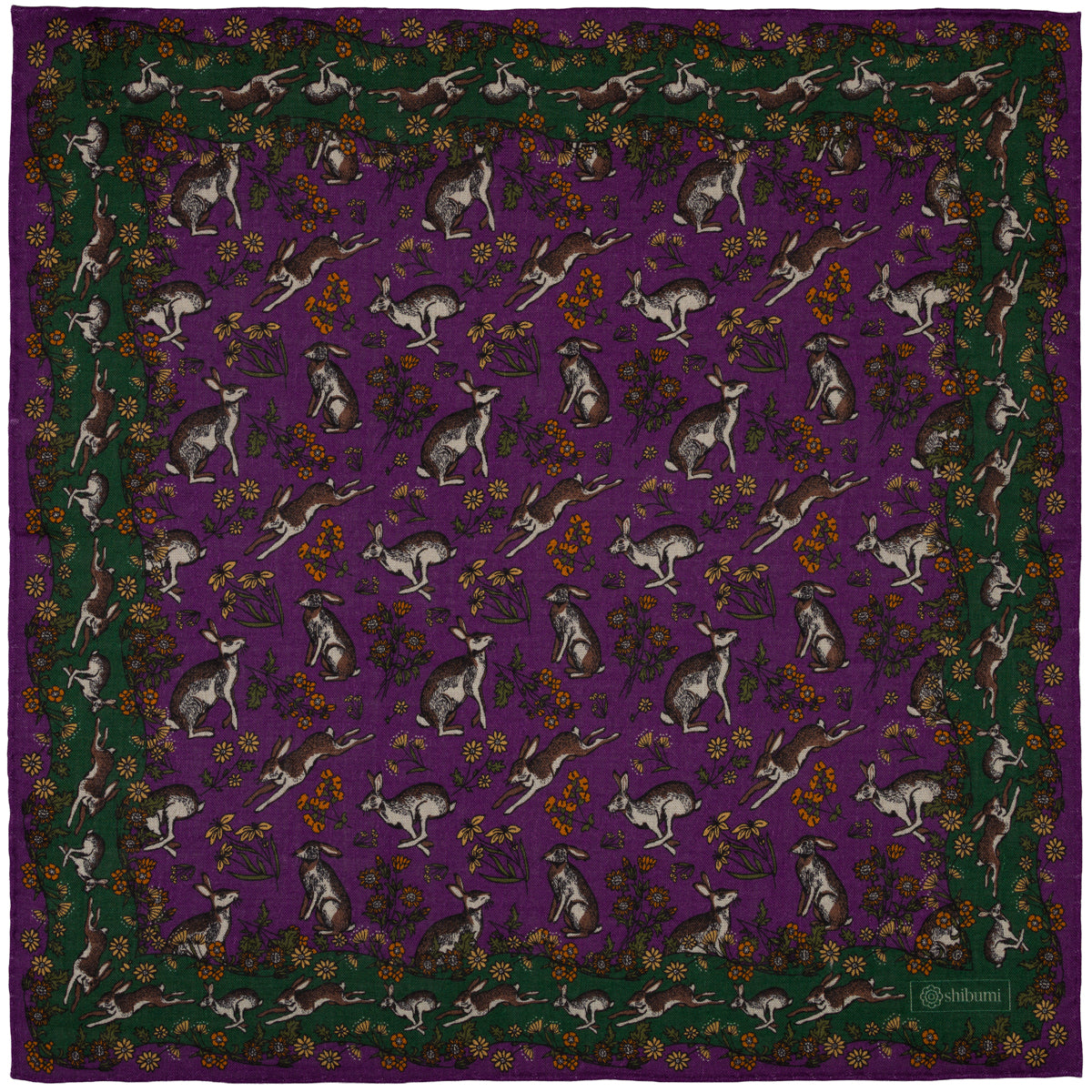 Rabbit Motif Wool / Silk Pocket Square - Purple - 40x40cm