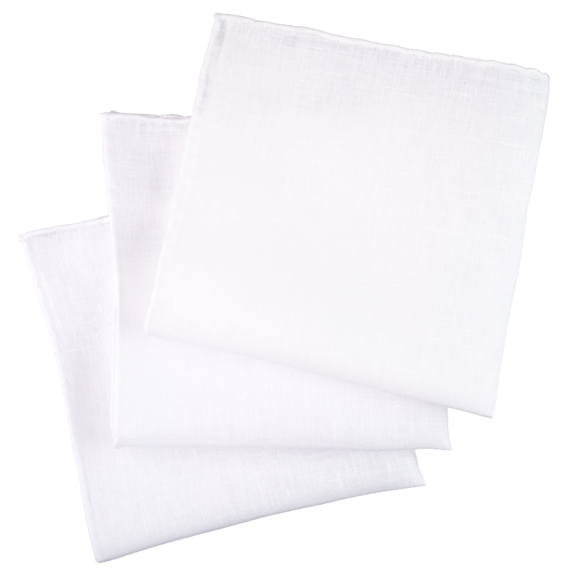 3x White Irish Linen Pocket Square - Hand-Rolled