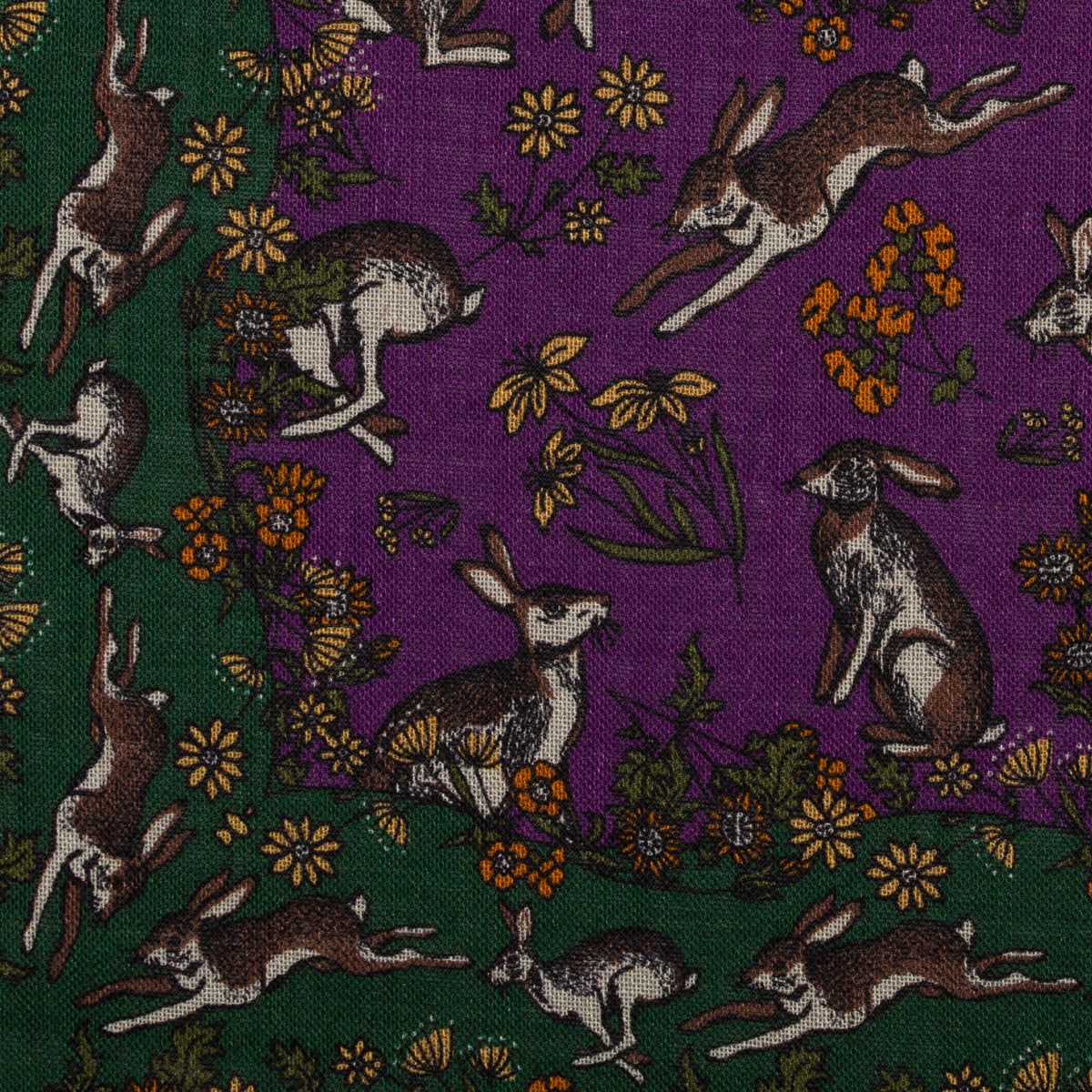 Rabbit Motif Wool / Silk Pocket Square - Purple - 40x40cm