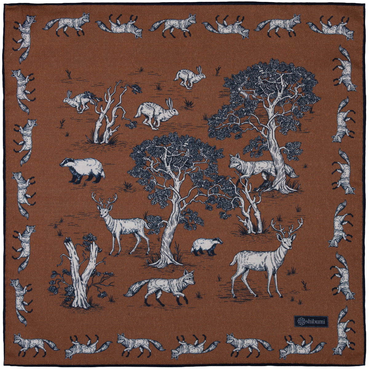 Animal Motif Wool / Silk Pocket Square - Brown - 40x40cm