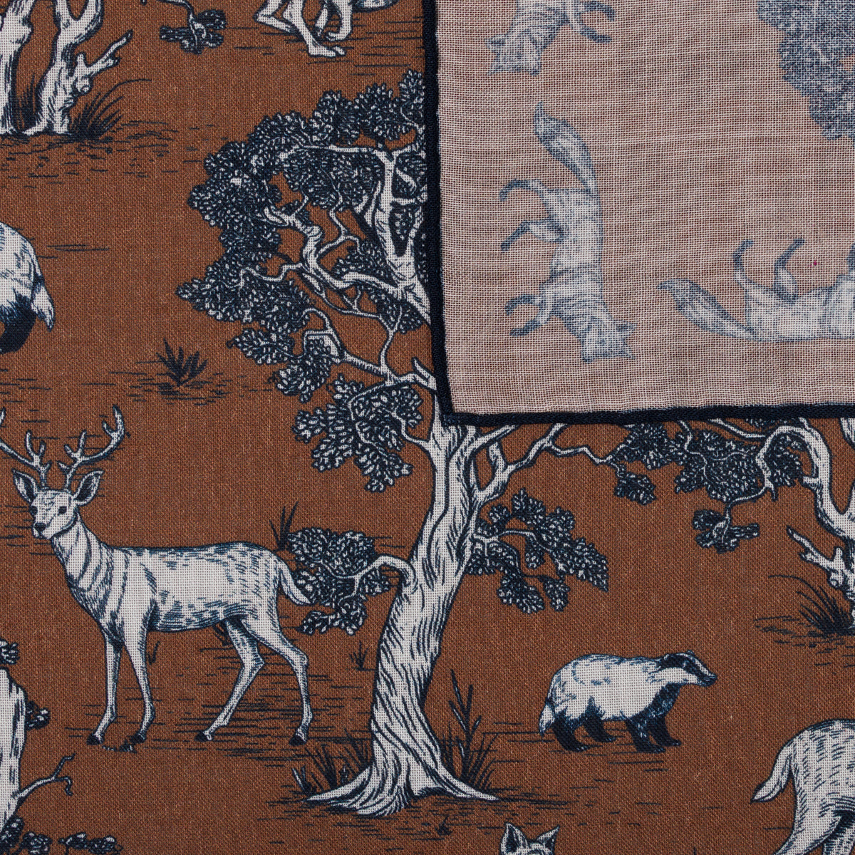 Animal Motif Wool / Silk Pocket Square - Brown - 40x40cm