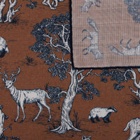 Animal Motif Wool / Silk Pocket Square - Brown - 40x40cm