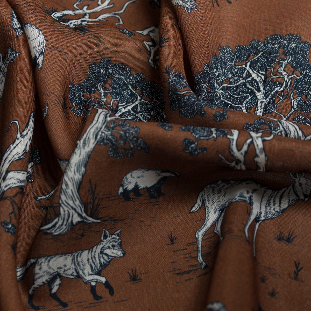 Animal Motif Wool / Silk Pocket Square - Brown - 40x40cm