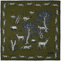 Animal Motif Wool / Silk Pocket Square - Olive - 40x40cm