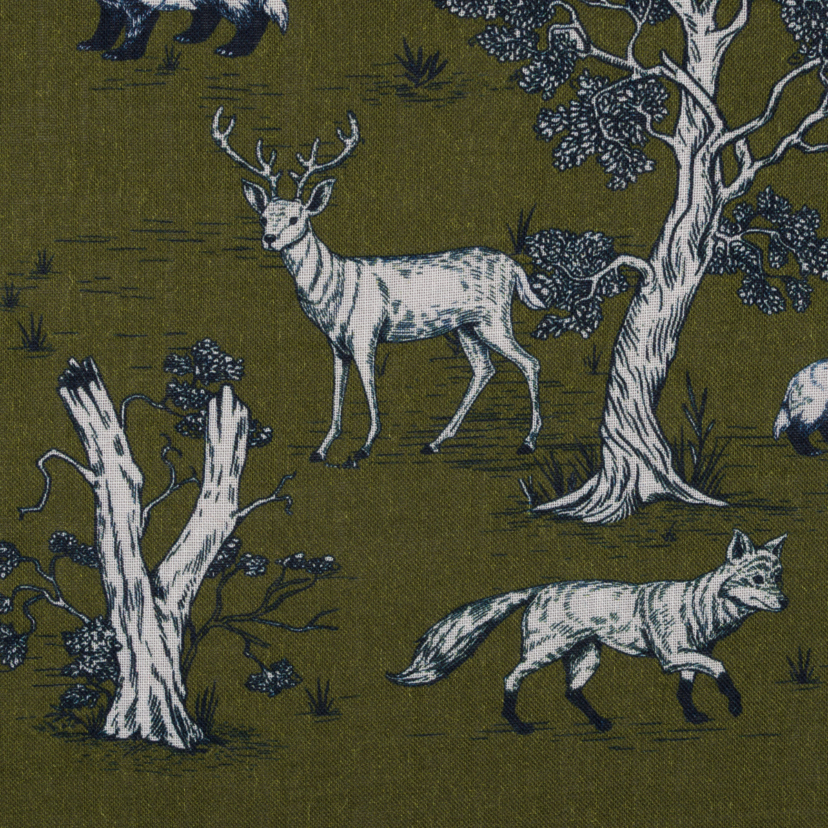 Animal Motif Wool / Silk Pocket Square - Olive - 40x40cm