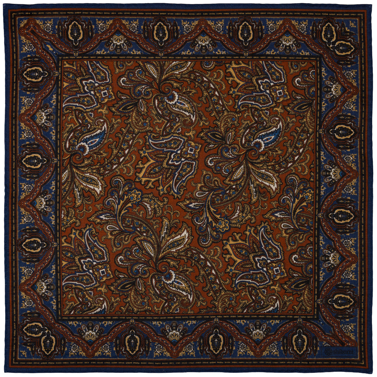 Paisley Motif Wool / Silk Pocket Square - Rust - 40x40cm
