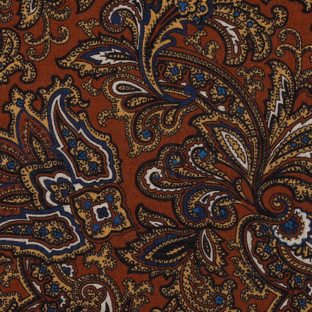 Paisley Motif Wool / Silk Pocket Square - Rust - 40x40cm