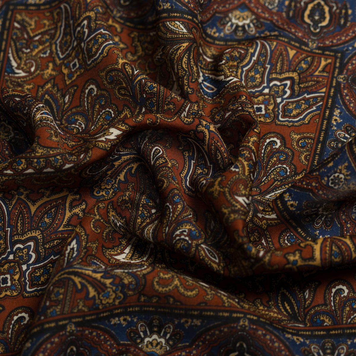 Paisley Motif Wool / Silk Pocket Square - Rust - 40x40cm