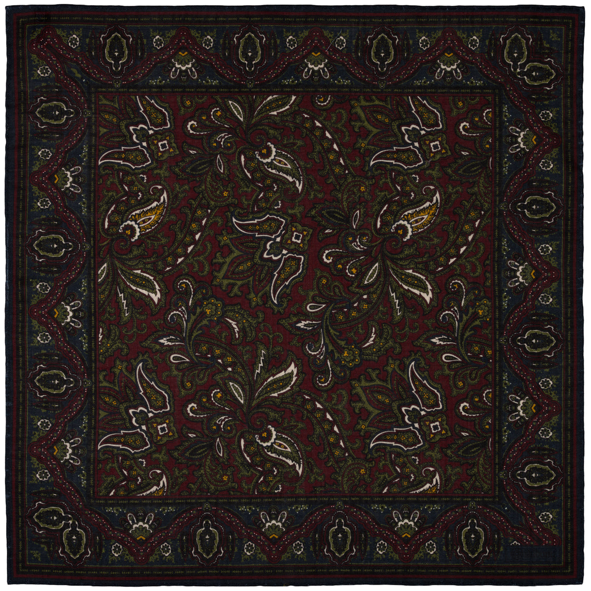 Paisley Motif Wool / Silk Pocket Square - Burgundy - 40x40cm