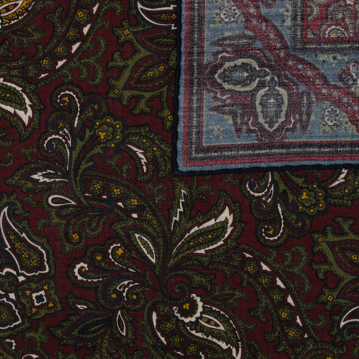 Paisley Motif Wool / Silk Pocket Square - Burgundy - 40x40cm