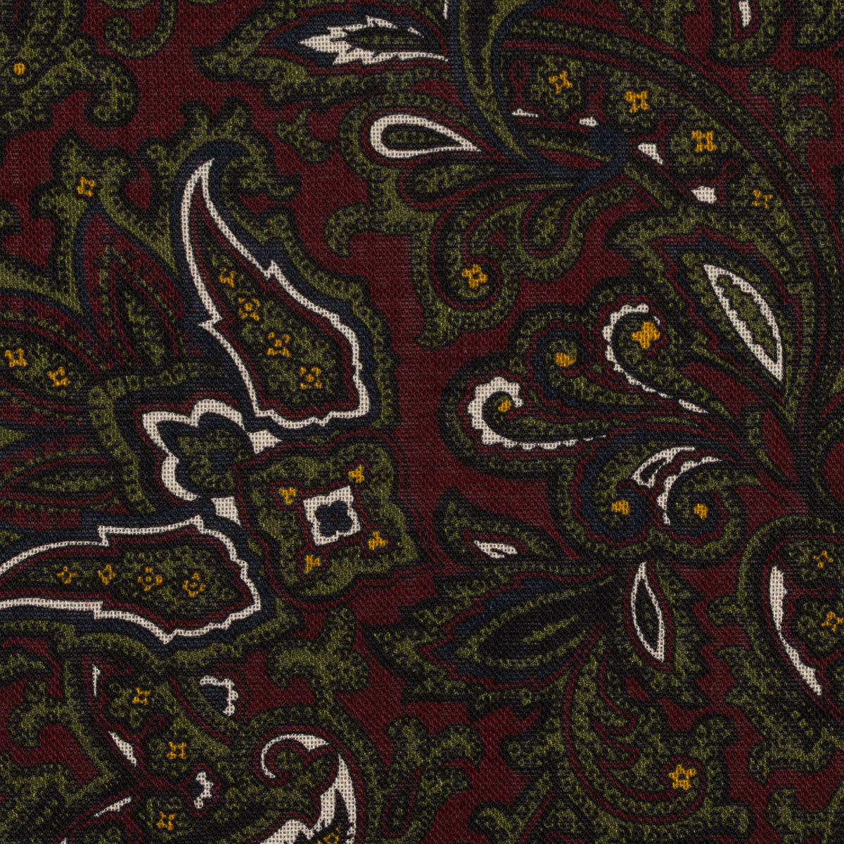 Paisley Motif Wool / Silk Pocket Square - Burgundy - 40x40cm