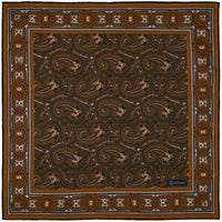 Paisley Motif Wool / Silk Pocket Square - Olive / Gold- 40x40cm