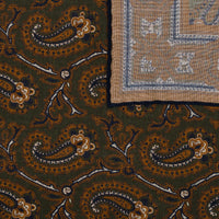 Paisley Motif Wool / Silk Pocket Square - Olive / Gold- 40x40cm