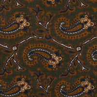 Paisley Motif Wool / Silk Pocket Square - Olive / Gold- 40x40cm