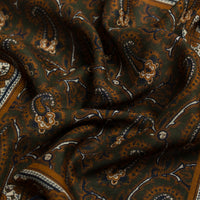 Paisley Motif Wool / Silk Pocket Square - Olive / Gold- 40x40cm