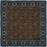 Paisley Motif Wool / Silk Pocket Square - Terracotta / Blue - 40x40cm