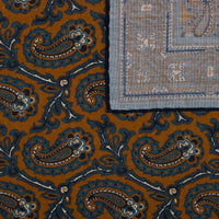 Paisley Motif Wool / Silk Pocket Square - Terracotta / Blue - 40x40cm