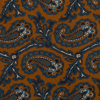 Paisley Motif Wool / Silk Pocket Square - Terracotta / Blue - 40x40cm