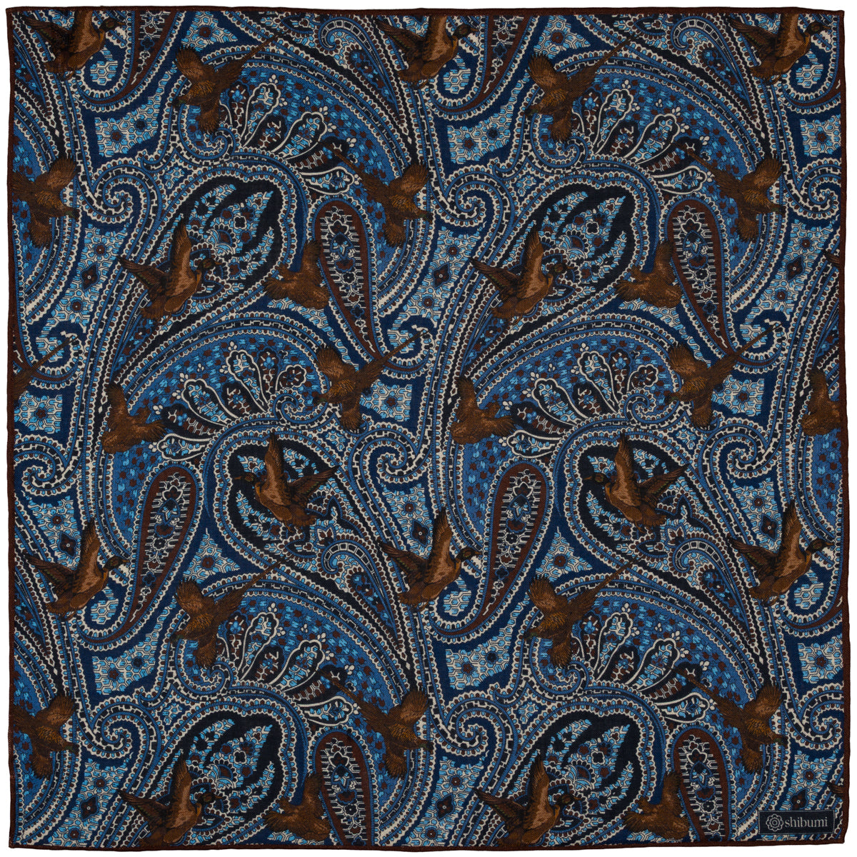 Paisley Motif Wool / Silk Pocket Square - Blue - 40x40cm