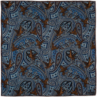 Paisley Motif Wool / Silk Pocket Square - Blue - 40x40cm