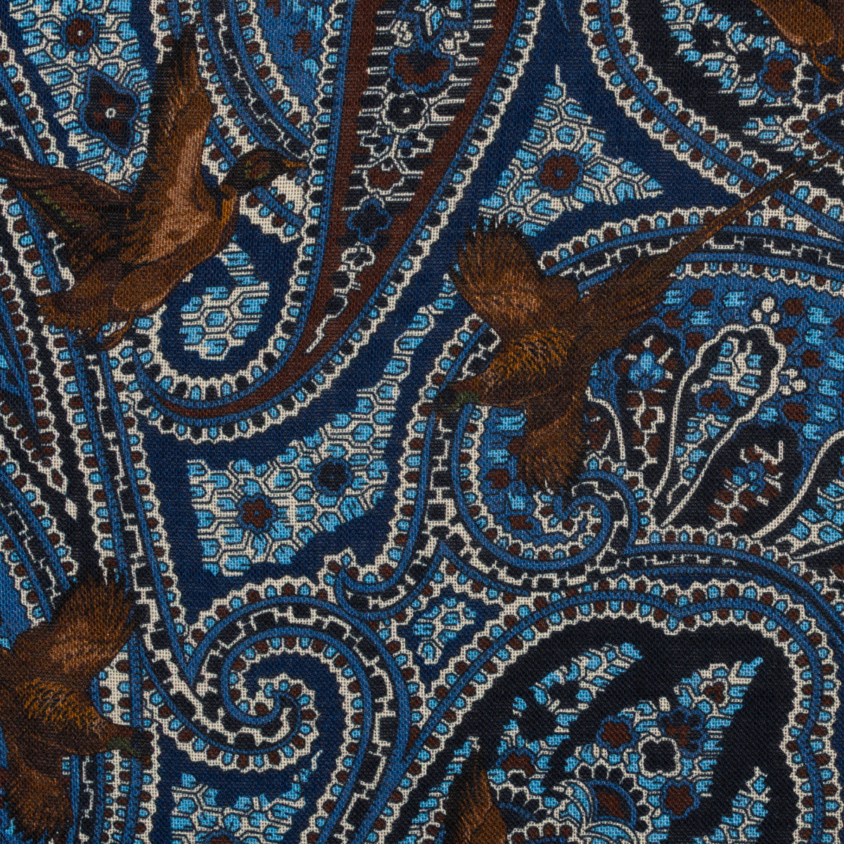 Paisley Motif Wool / Silk Pocket Square - Blue - 40x40cm