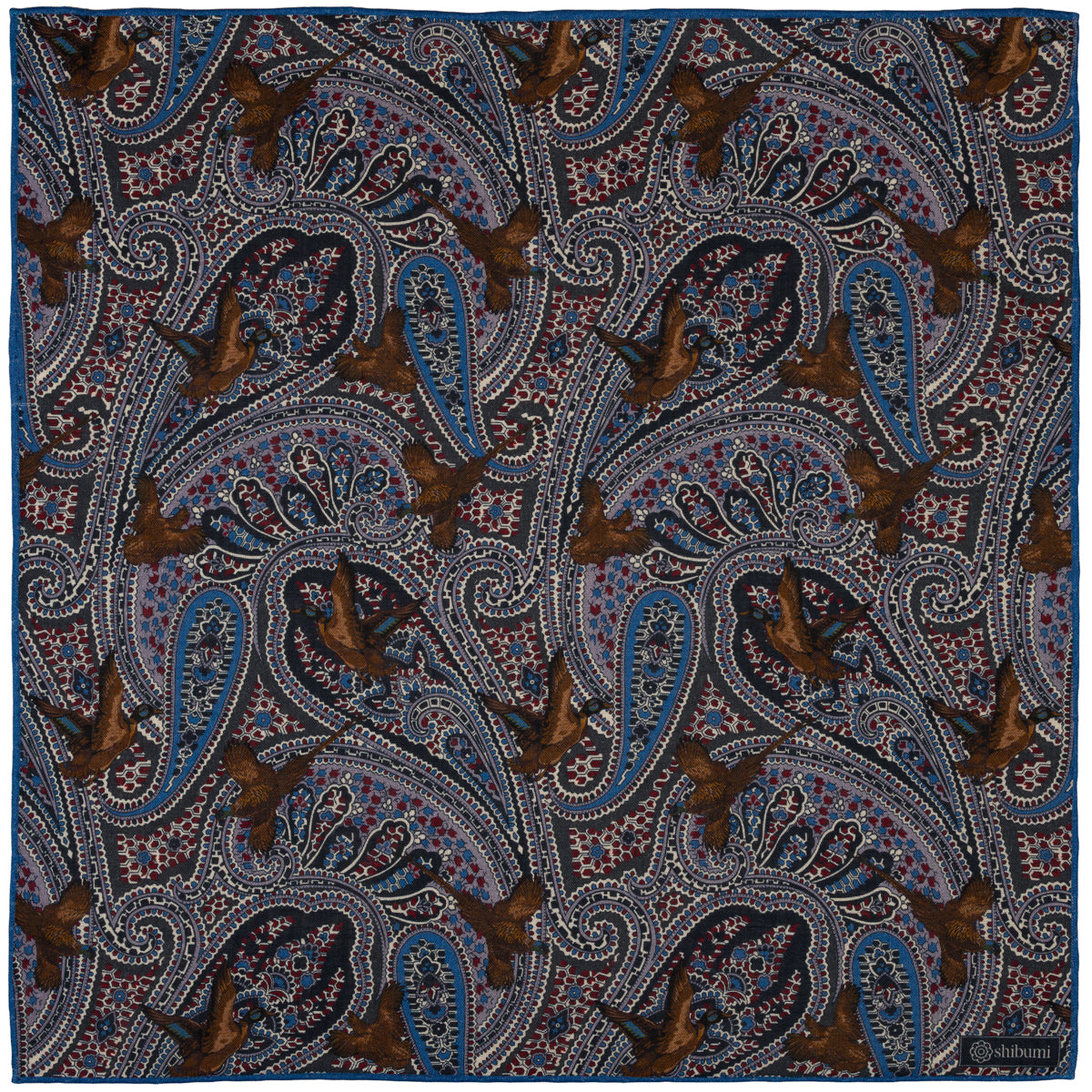 Paisley Motif Wool / Silk Pocket Square - Grey - 40x40cm