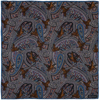 Paisley Motif Wool / Silk Pocket Square - Grey - 40x40cm