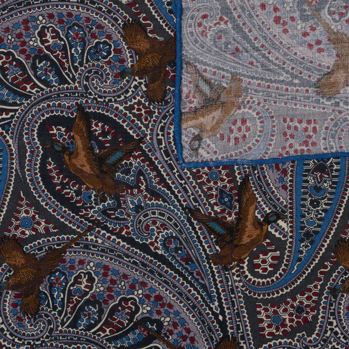 Paisley Motif Wool / Silk Pocket Square - Grey - 40x40cm
