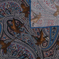 Paisley Motif Wool / Silk Pocket Square - Grey - 40x40cm