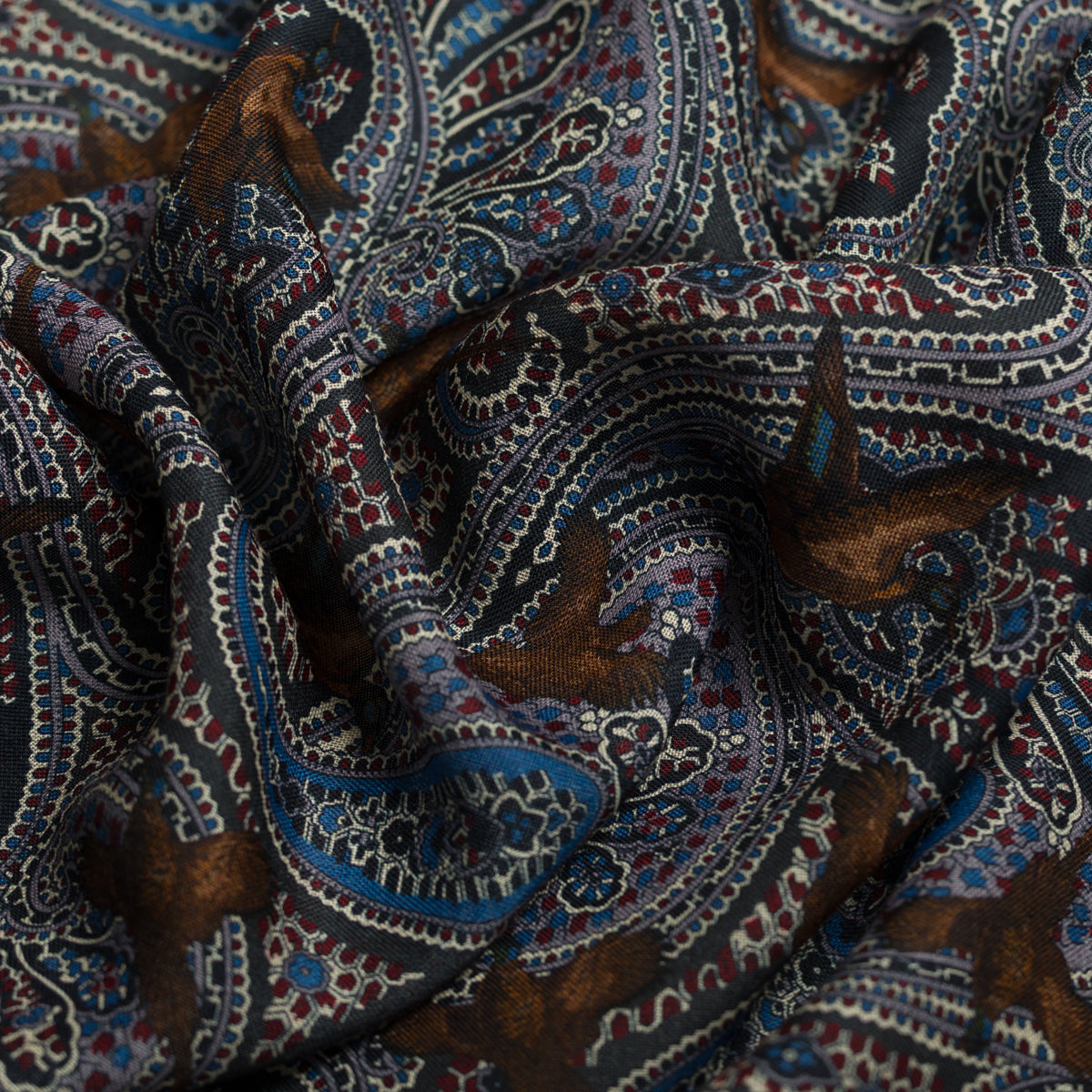 Paisley Motif Wool / Silk Pocket Square - Grey - 40x40cm