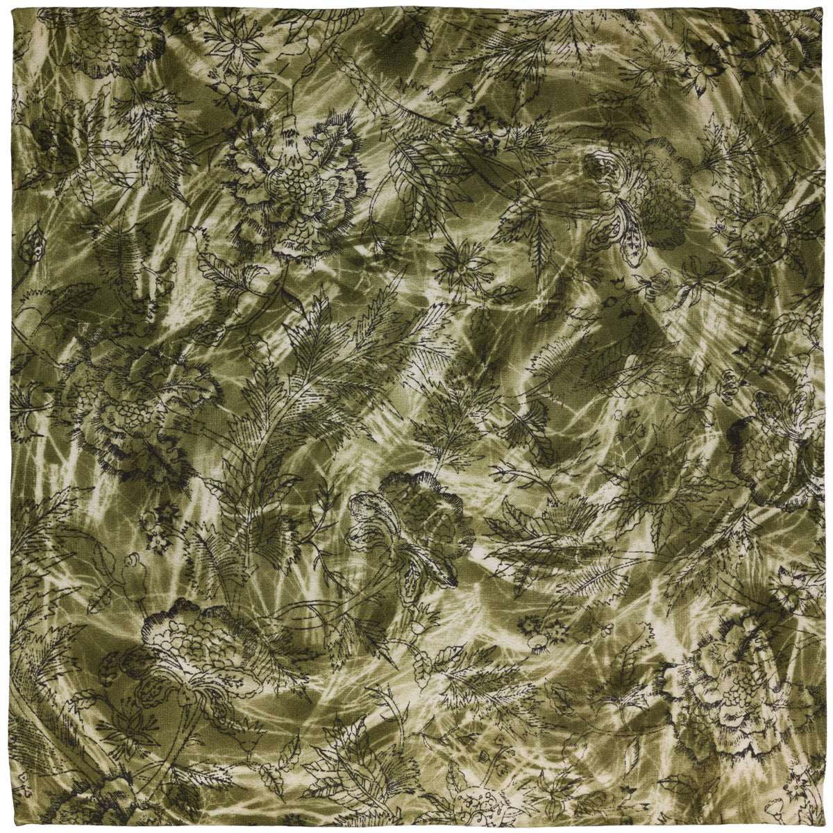 Vintage Kimono Silk Pocket Square - Moss