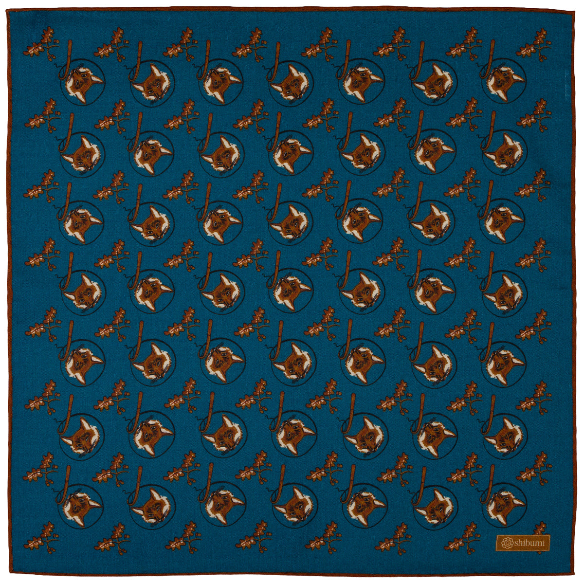 Fox Motif Wool / Silk Pocket Square - Air Force Blue - 40x40cm