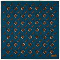 Fox Motif Wool / Silk Pocket Square - Air Force Blue - 40x40cm