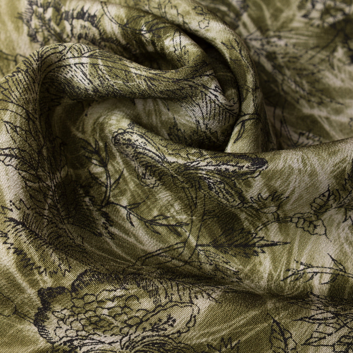 Vintage Kimono Silk Pocket Square - Moss