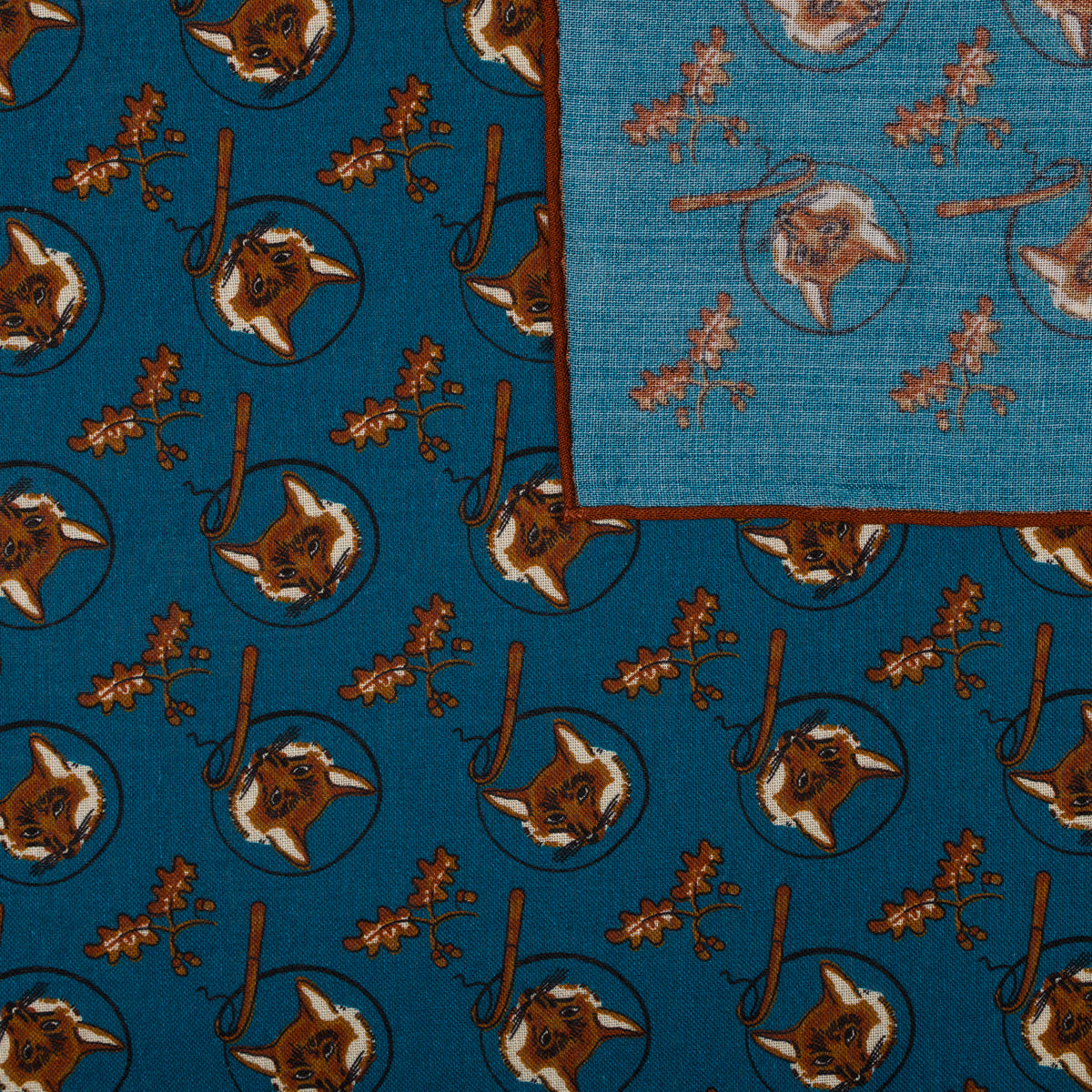 Fox Motif Wool / Silk Pocket Square - Air Force Blue - 40x40cm