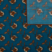 Fox Motif Wool / Silk Pocket Square - Air Force Blue - 40x40cm