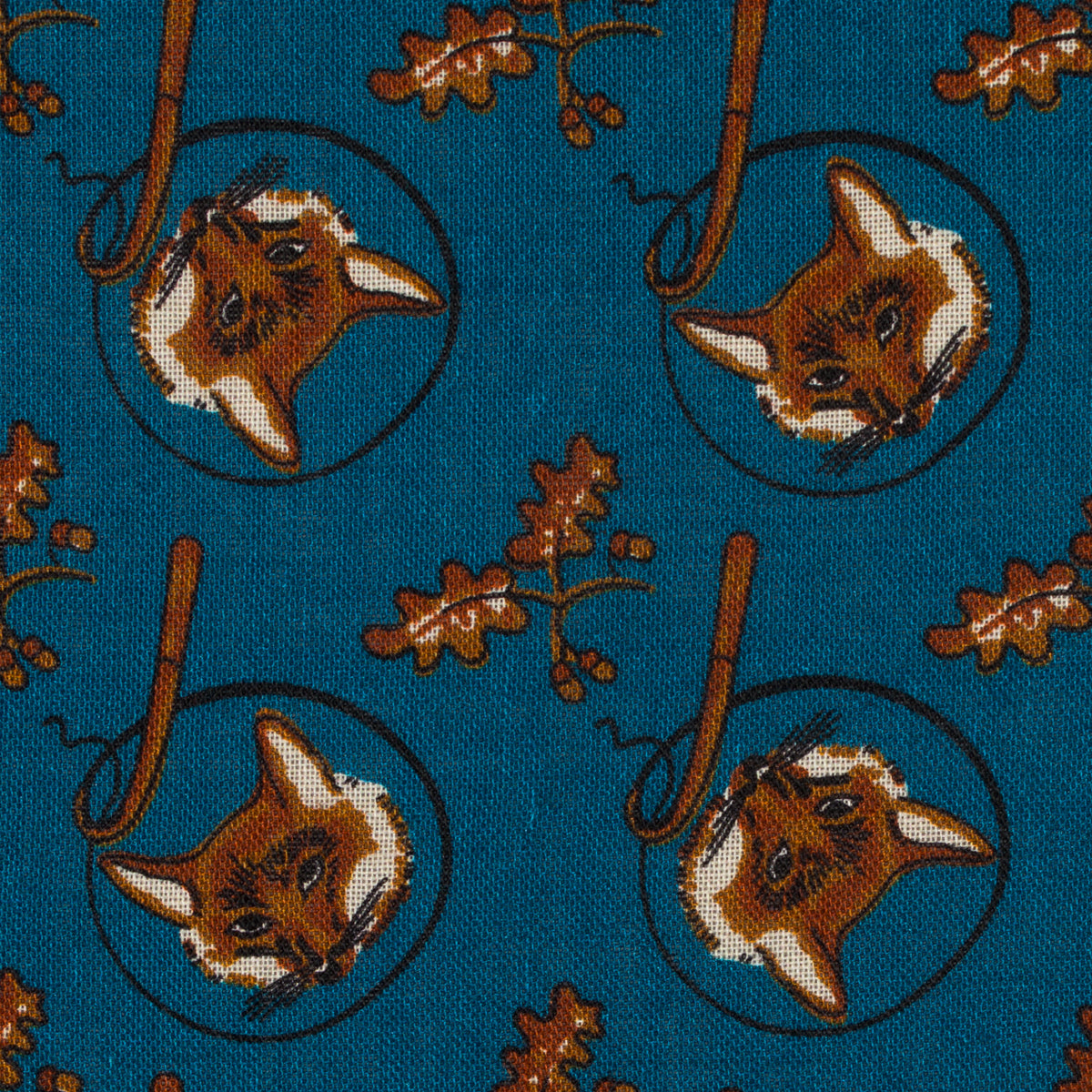 Fox Motif Wool / Silk Pocket Square - Air Force Blue - 40x40cm